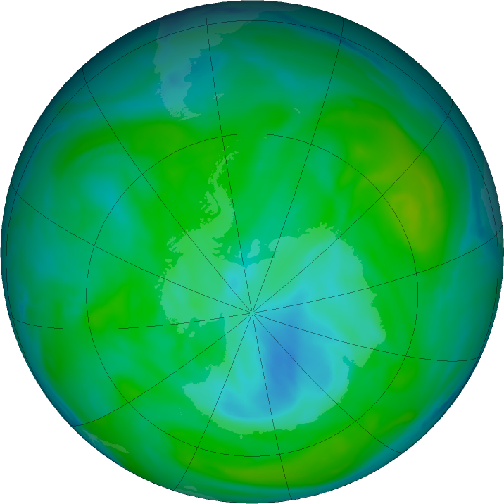 Antarctic ozone map for 23 December 2018